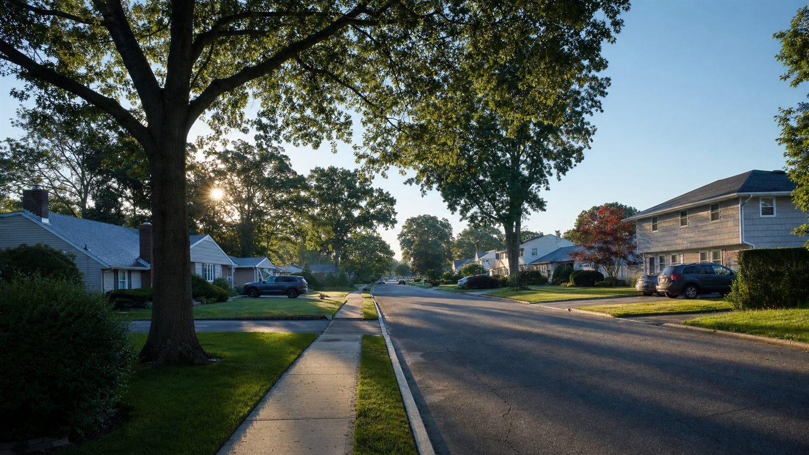 Residential street in Commack, New York